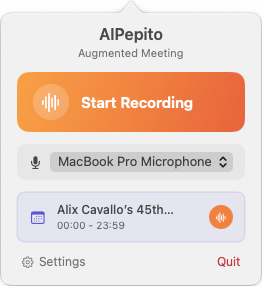 AIPepito menu bar interface